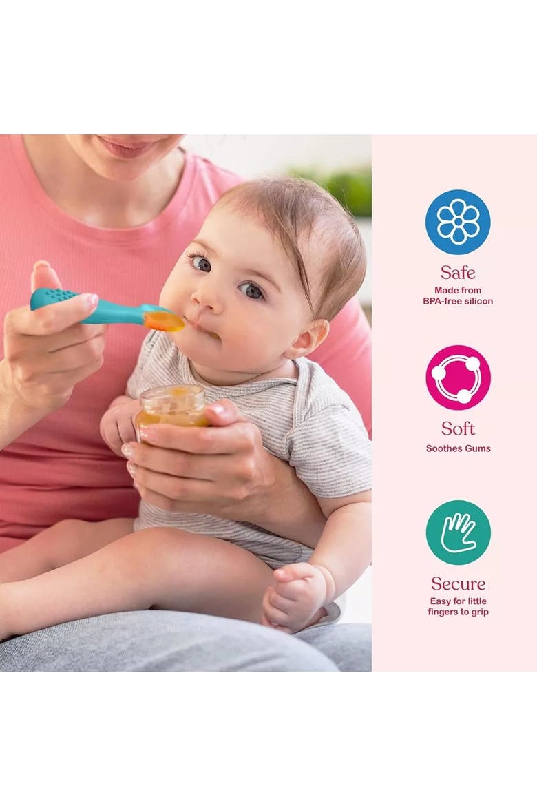 Silicone Baby Feeding Spoon Set 4 Piece, Alternate, color, Green & Blue
