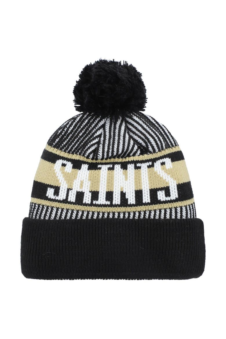 Youth New Era Black New Orleans Saints Striped  Cuffed Knit Hat with Pom, Alternate, color, Black