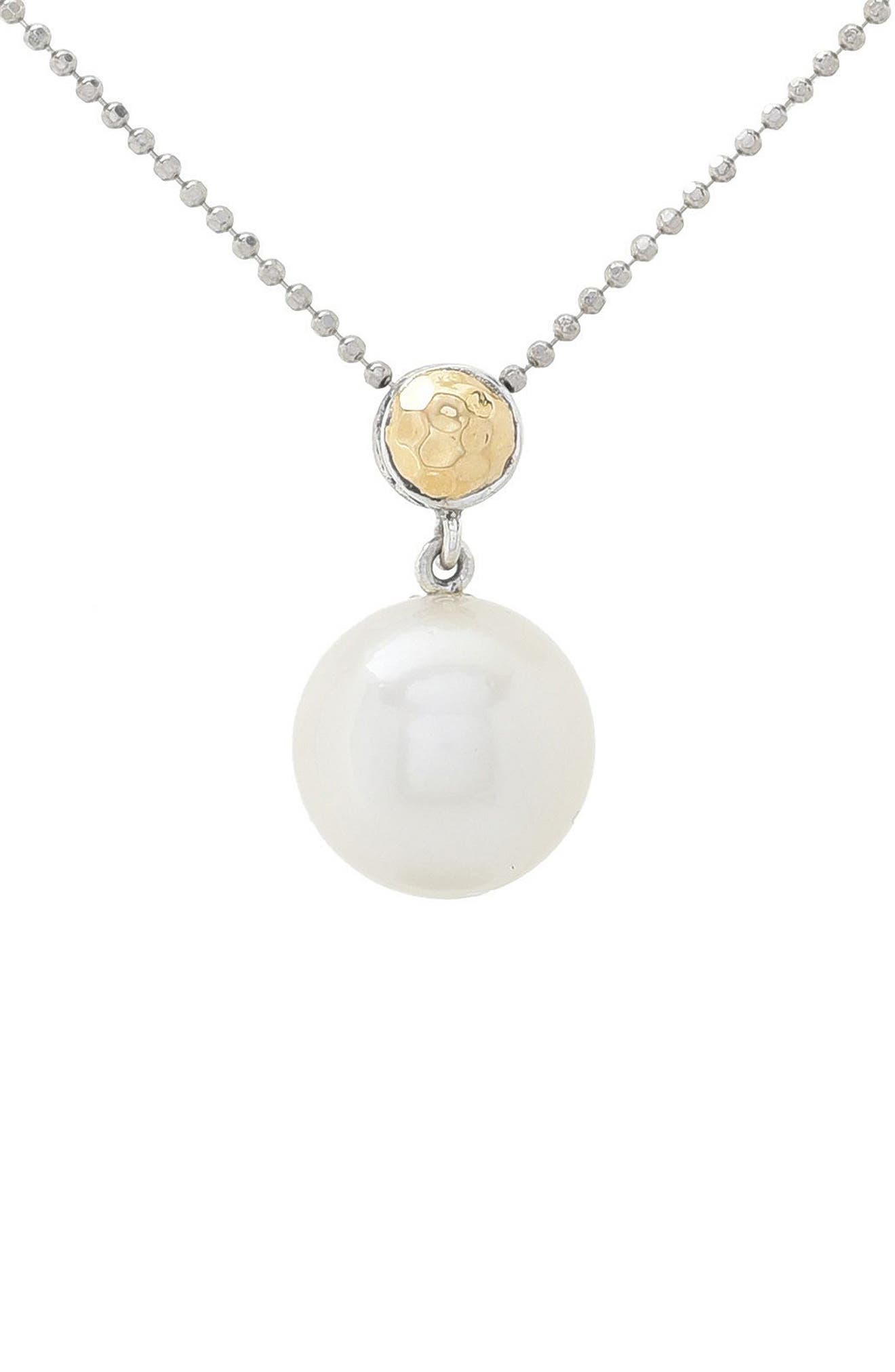 18k Gold & Sterling Silver South Sea Pearl Pendant Necklace