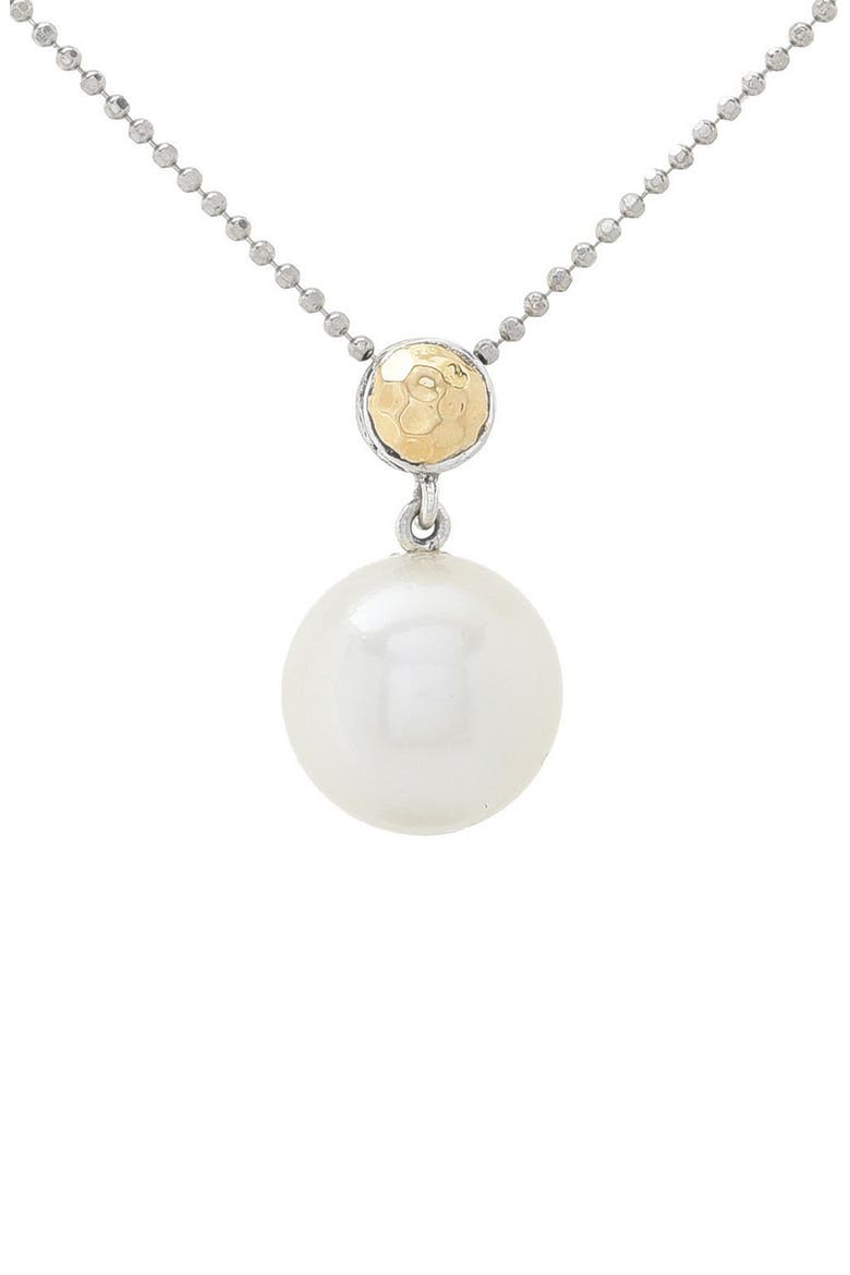 18k Gold & Sterling Silver South Sea Pearl Pendant Necklace, Main, color, WHITE