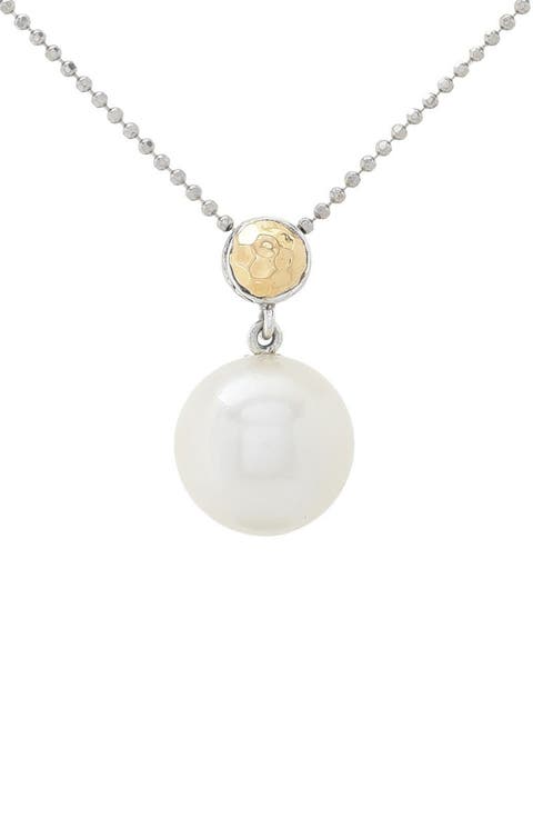 18k Gold & Sterling Silver South Sea Pearl Pendant Necklace