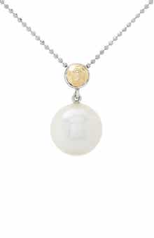 18k Gold & Sterling Silver South Sea Pearl Pendant Necklace
