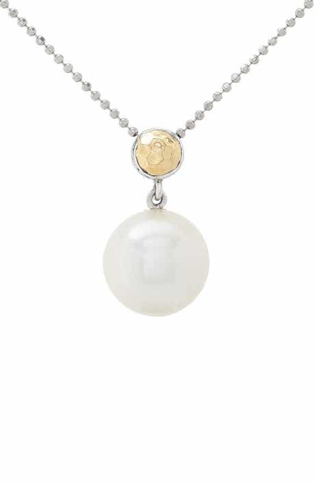 18k Gold & Sterling Silver South Sea Pearl Pendant Necklace