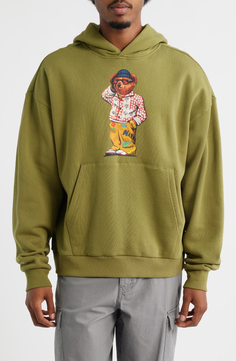 MARKET Folk Fitted Bear Cotton Graphic Hoodie, Main, color, Sphagnum