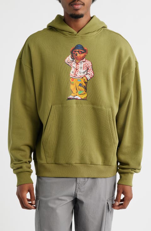 Folk Fitted Bear Cotton Graphic Hoodie