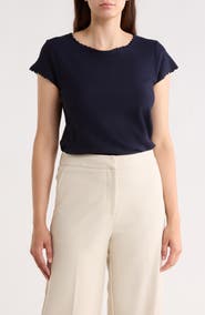 Adrianna Papell Boat Neck Cap Sleeve Seed Stitch Sweater