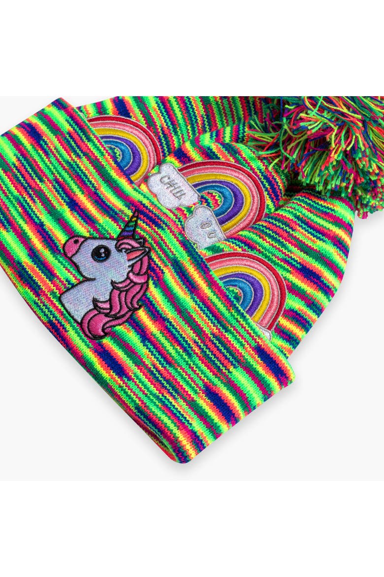 Kids Unicorn Pom Winter Hat, Alternate, color, Rainbow