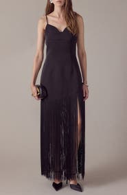 Endless Rose One-Shoulder Fringe Satin Maxi Dress
