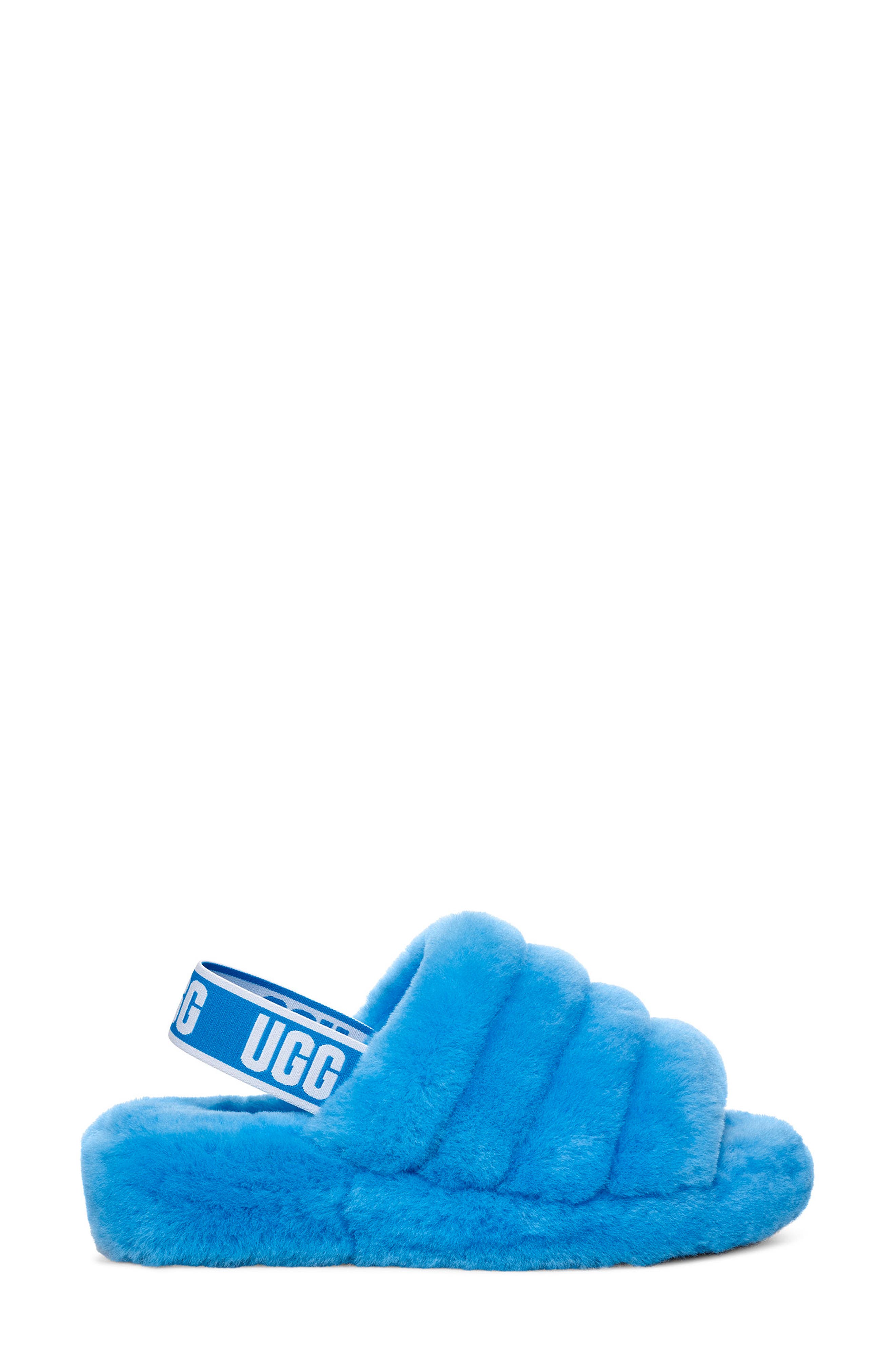 Fluff Yeah Genuine Shearling Slide, Alternate, color, NEON BLUE