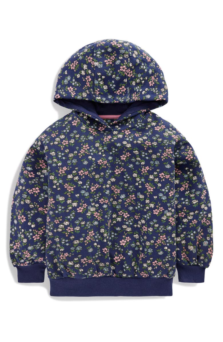 Mini Boden Kids' Print Hoodie, Main, color, Starboard Blue Meadow Floral