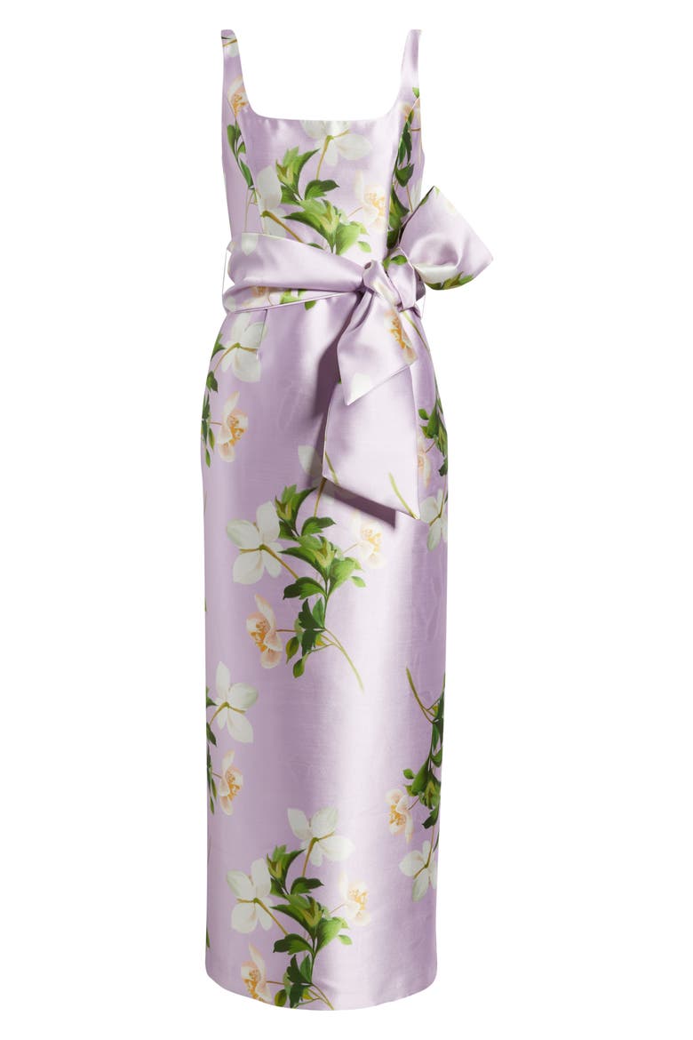 Floral Print Sleeveless Satin Midi Dress, Alternate, color, LAVENDER MULTI