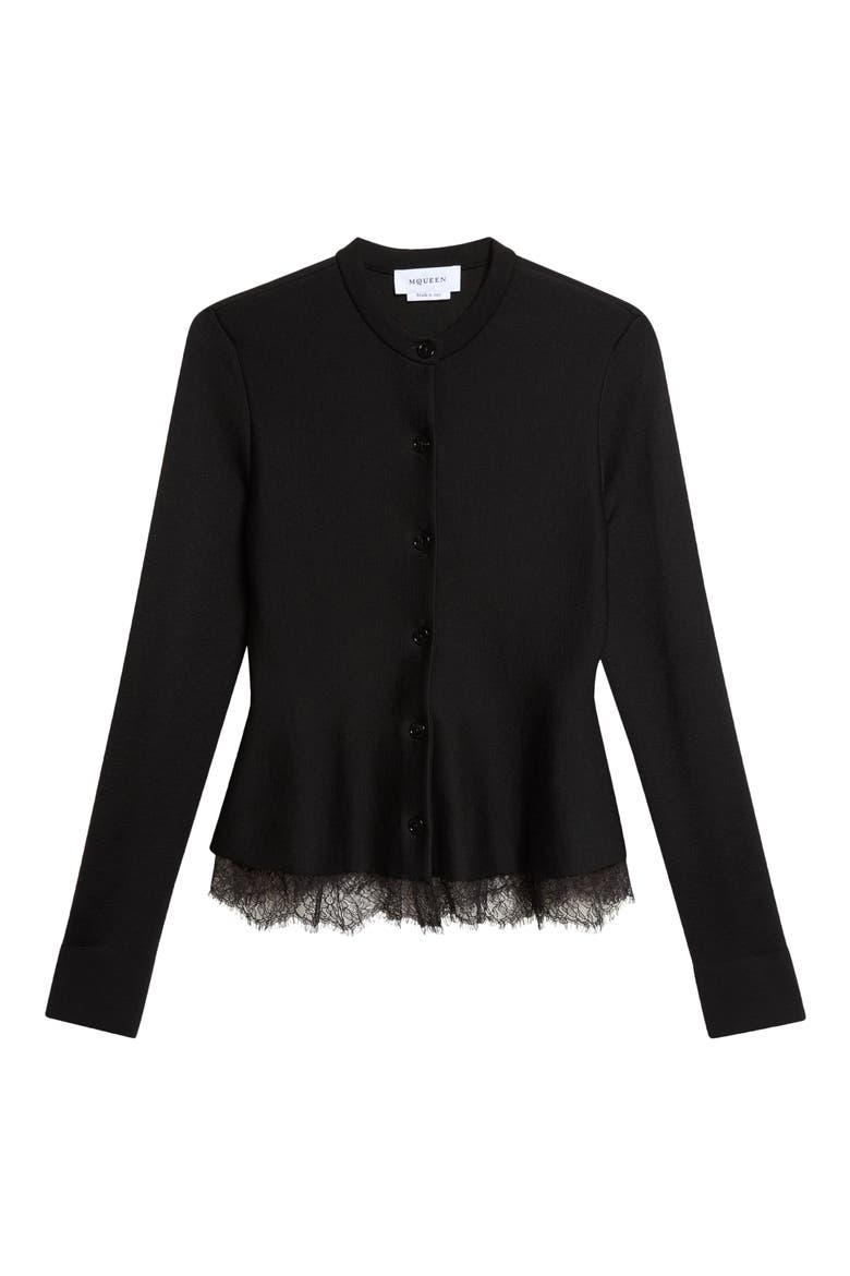 Lace Trim Peplum Cardigan, Main, color, BLACK