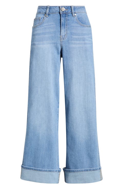 Roll Cuff Mid Rise Wide Leg Jeans
