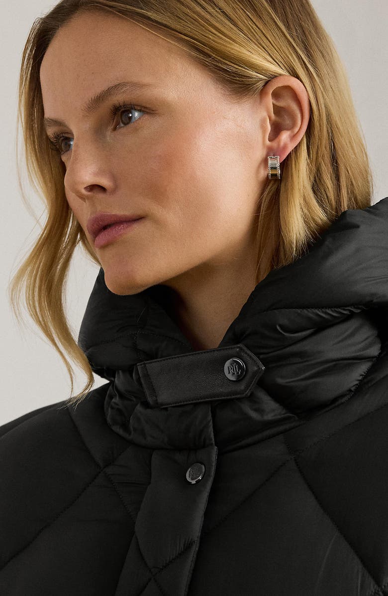 Lauren Ralph Lauren Diamond Quilted Hooded Coat, Alternate, color, Black