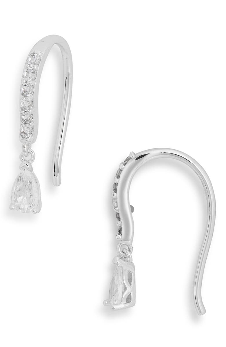 NORDSTROM RACK Dainty Teardrop Pavé Fish Hook Earrings, Main, color, Clear- Silver