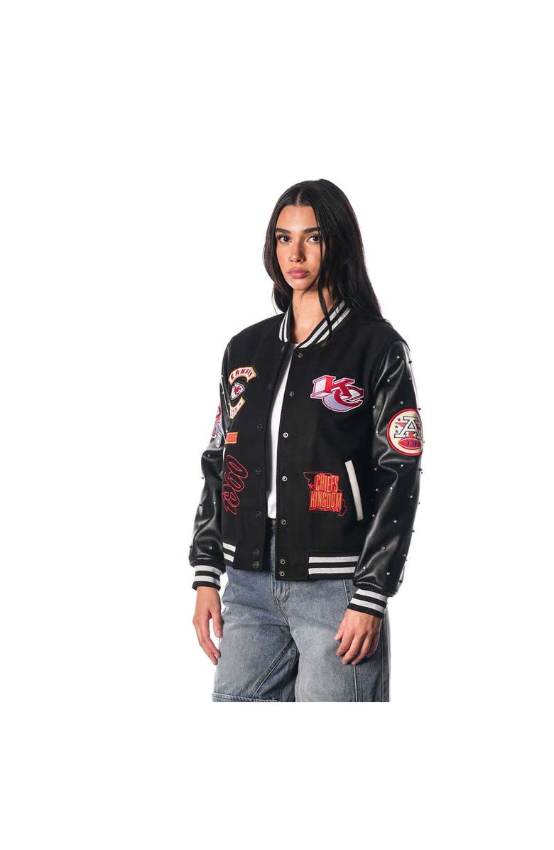 THE WILD COLLECTIVE Women's The Wild Collective Black Kansas City Chiefs Varsity Full-Snap Sparkle Jacket, Alternate, color,