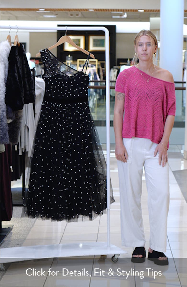 Faux Pearl One-Shoulder Tulle Cocktail Dress, sales video thumbnail