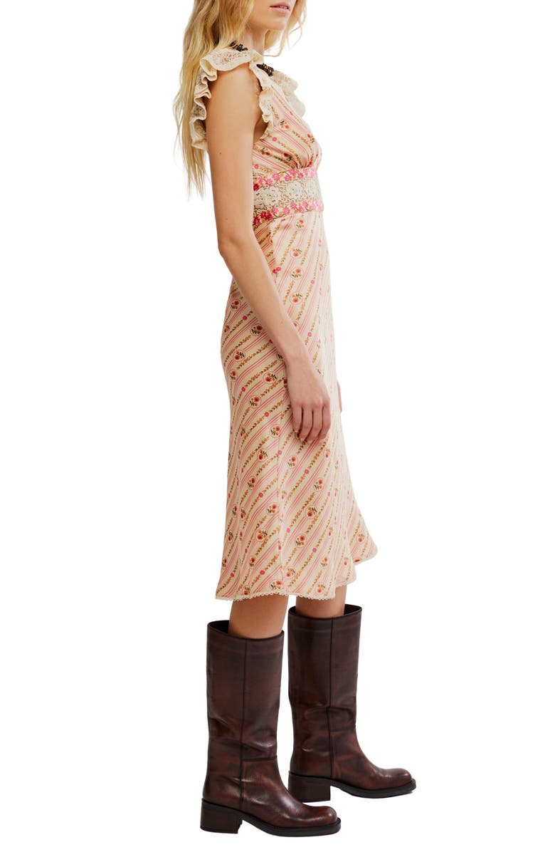 Free People Bali Belle Floral Ruffle Satin Midi Dress, Alternate, color, Soft Pink