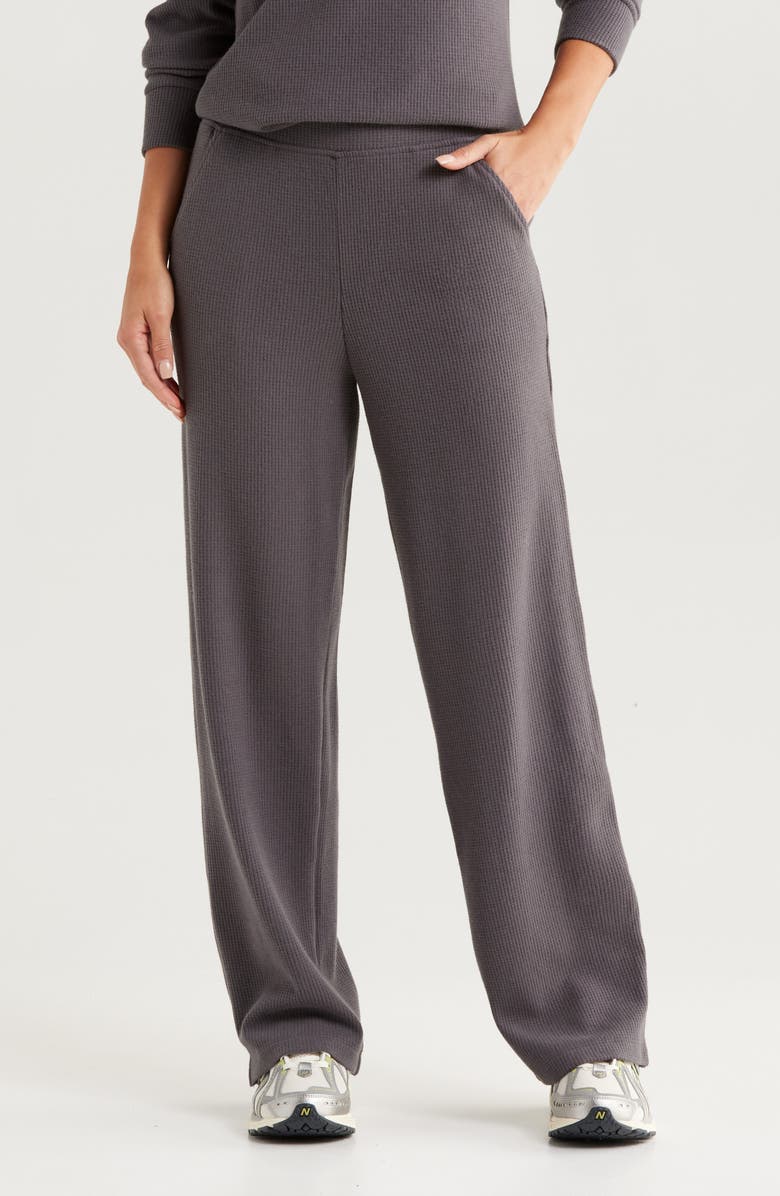 Zella Cozy Waffle Knit Pants, Main, color, Grey Forged
