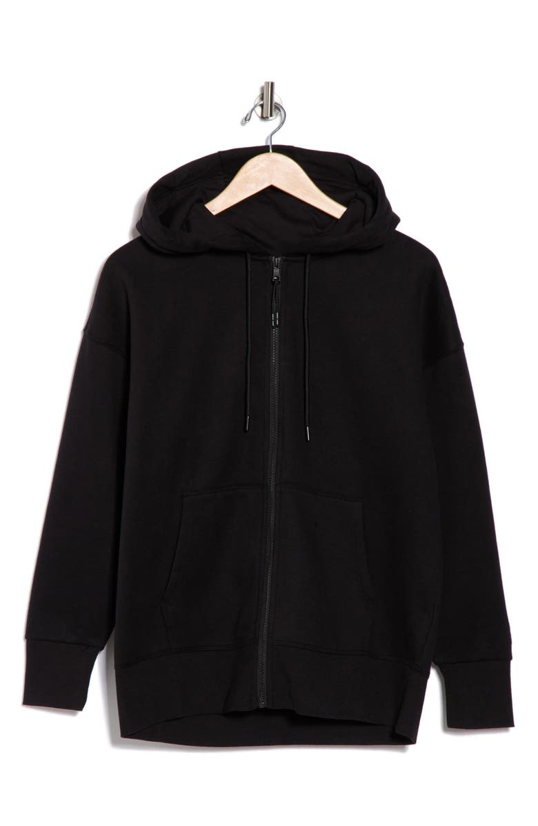 DKNY Oversize Fleece Full-Zip Hoodie, Alternate, color, Black