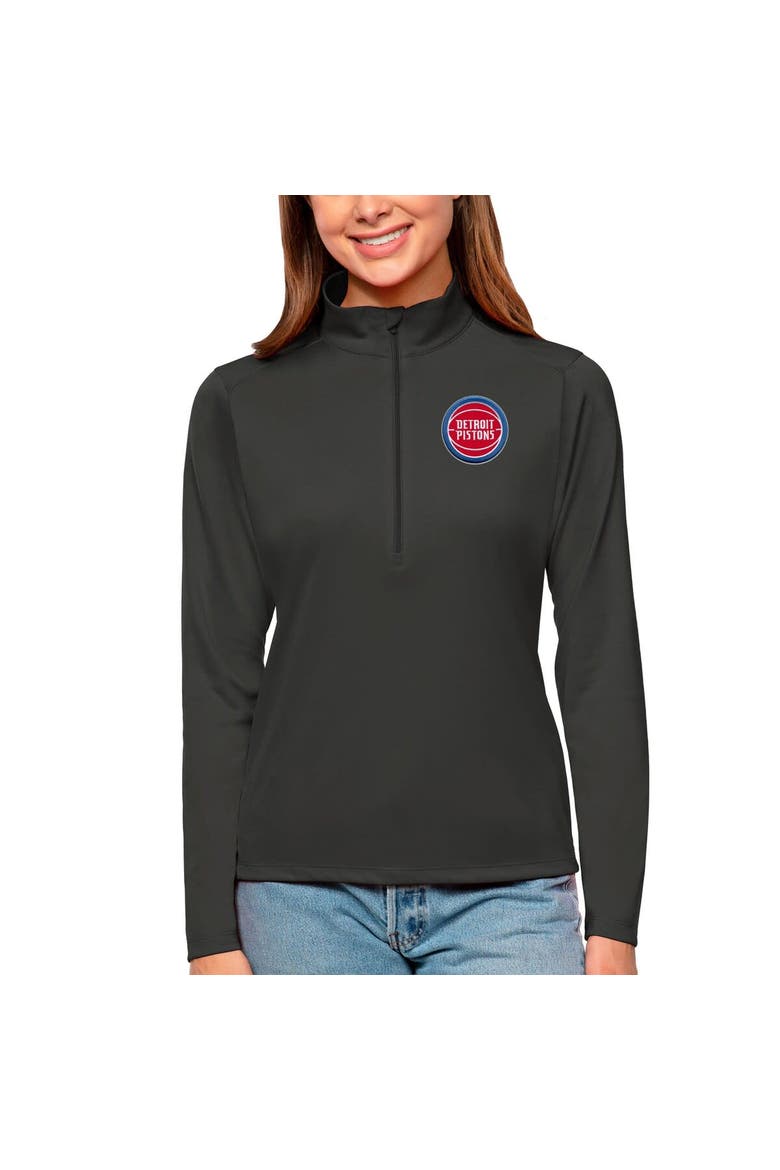 Women's Antigua Charcoal Detroit Pistons Tribute Half-Zip Top, Main, color, Charcoal