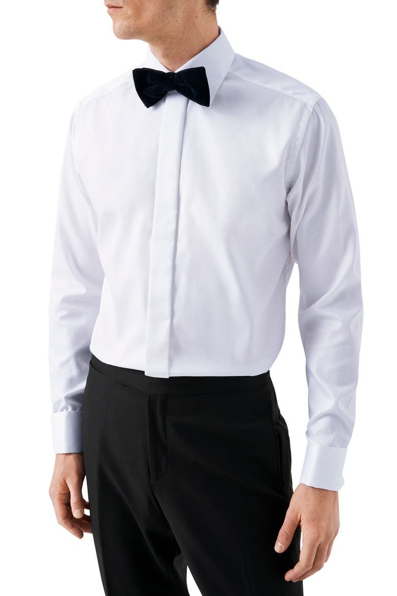 Contemporary Fit Cotton Tuxedo Shirt, Main, color, WHITE