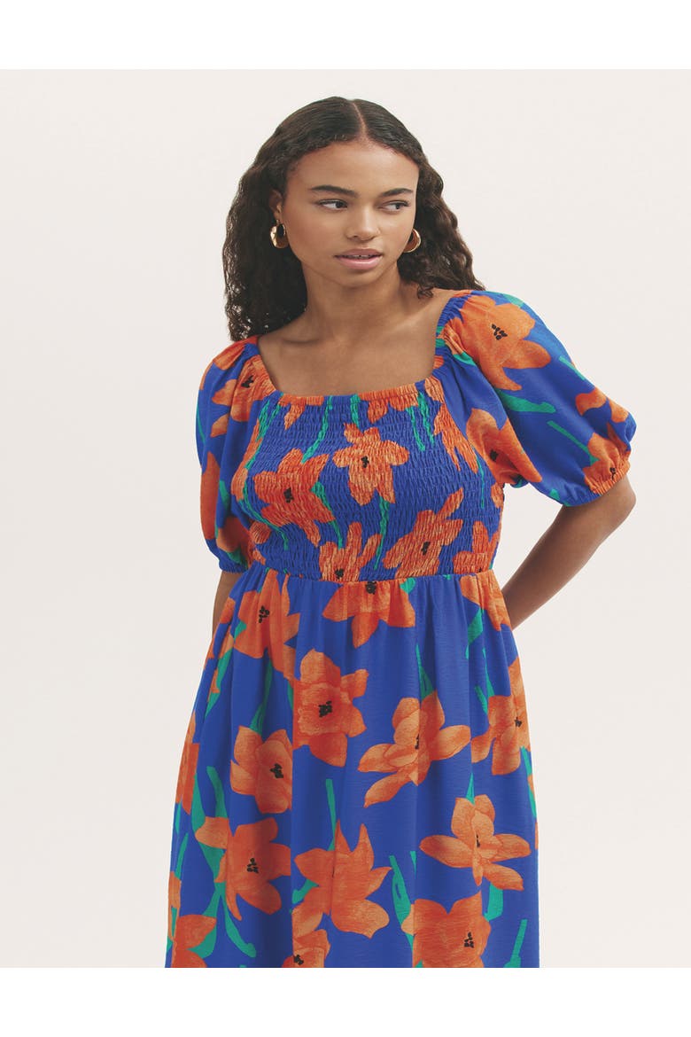 Enzo Short Sleeve Floral Midi Dress, Alternate, color, Blue Floral
