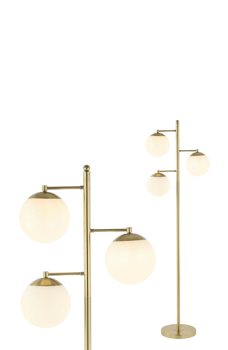 JONATHAN Y Ellie 66" 3-Light Modern Vintage Iron LED Floor Lamp, Brass Gold/White, Main, color, Brass Gold