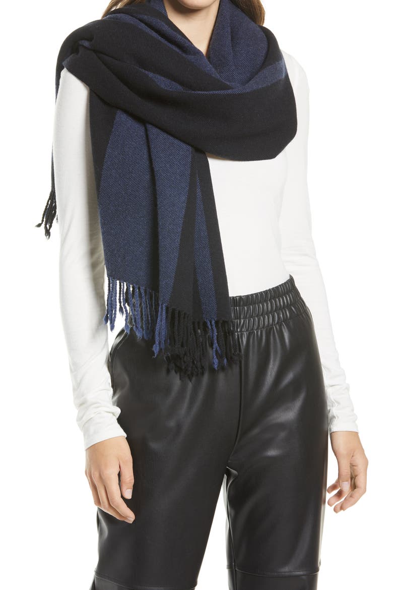 Stripe Wool & Cashmere Wrap, Alternate, color, BLACK COMBO