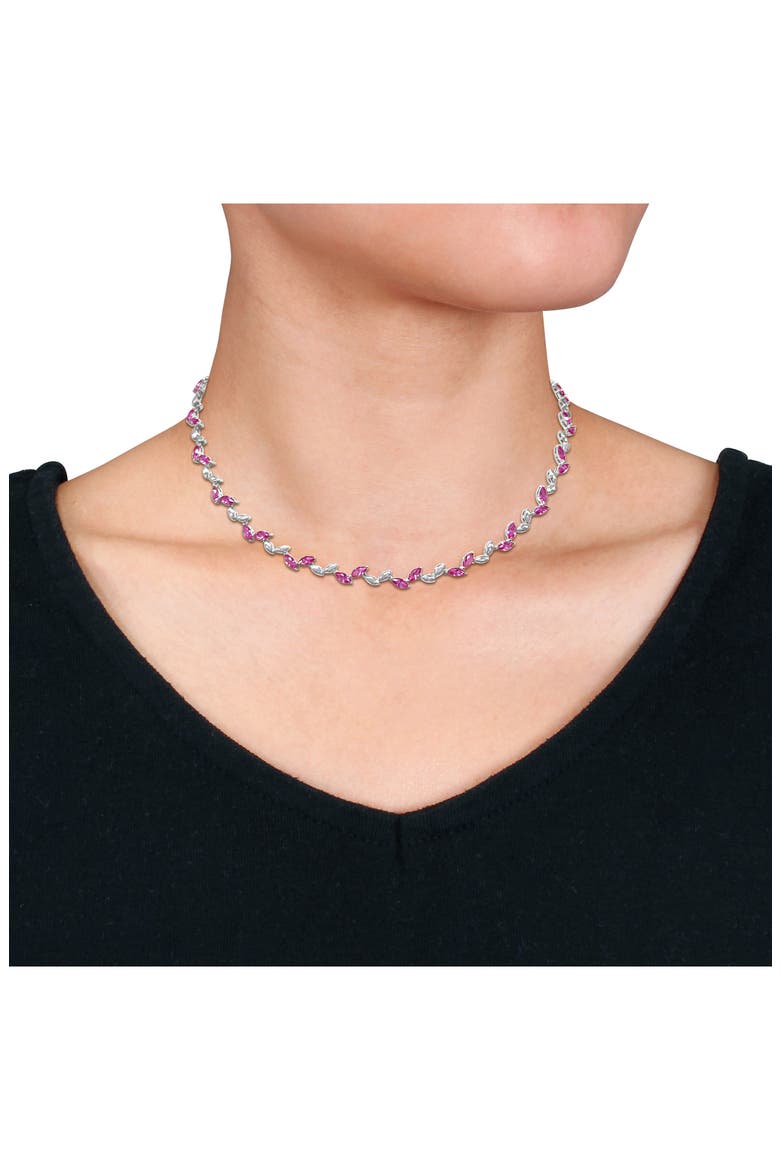 Sterling Silver Lab Grown Pink Sapphire Necklace & Bracelet Set, Alternate, color, PINK