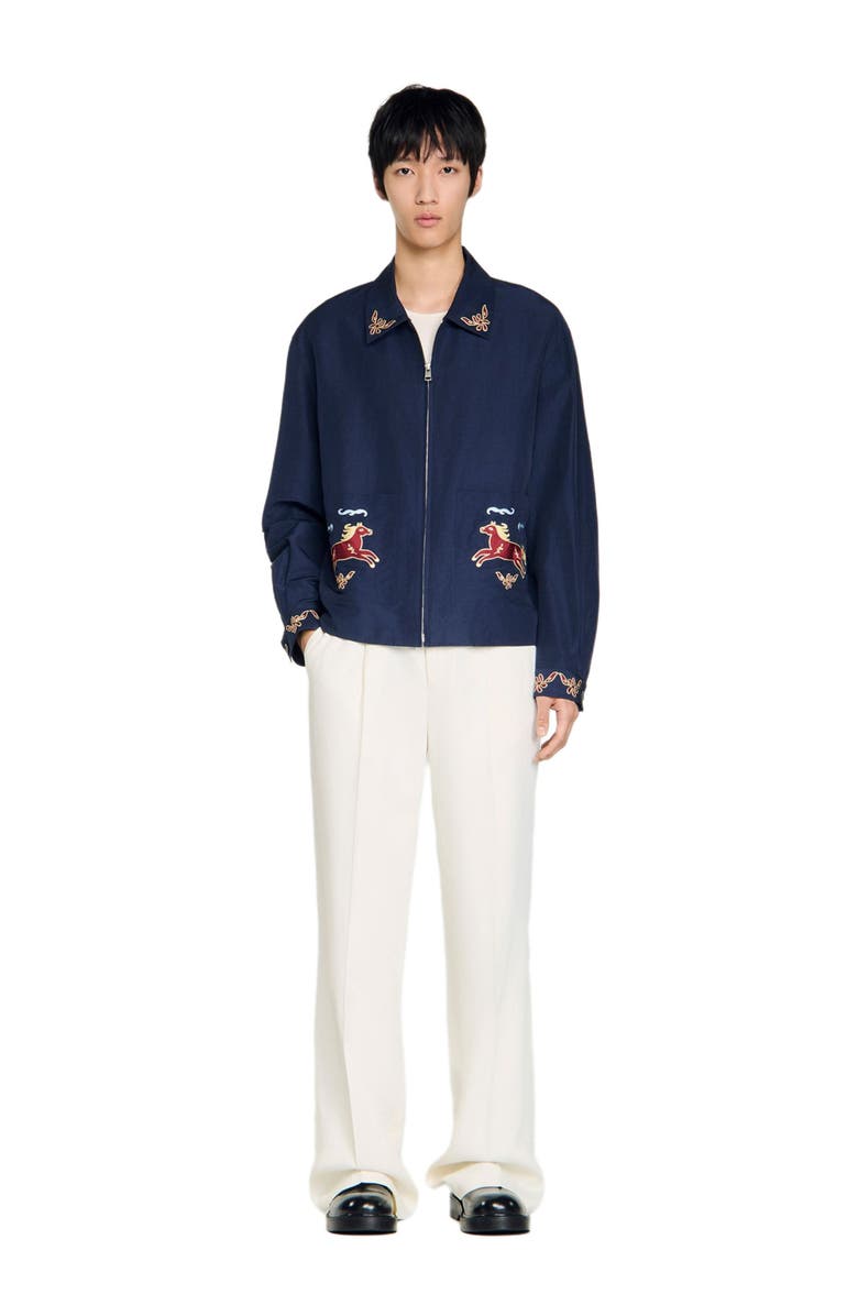 SANDRO Embroidered wing collar jacket, Alternate, color, Navy Blue