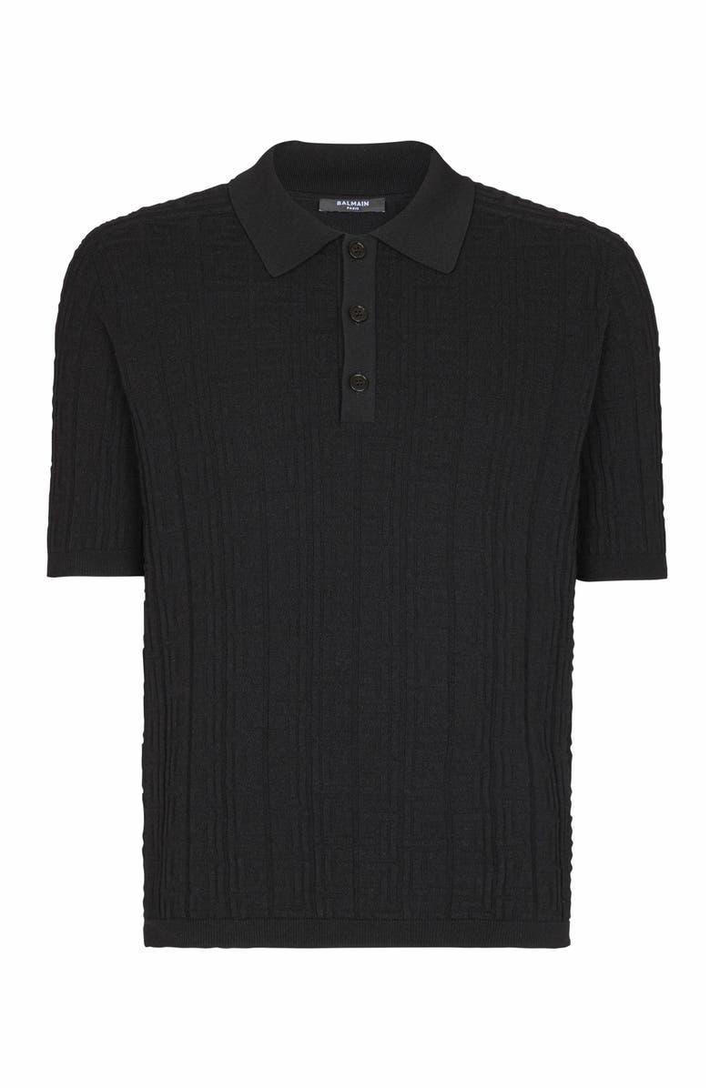 Balmain Monogram Knit Polo Shirt, Alternate, color,