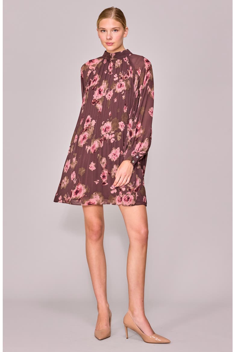 Floral Print Long Sleeve Minidress, Alternate, color, BURGUNDY FLORAL