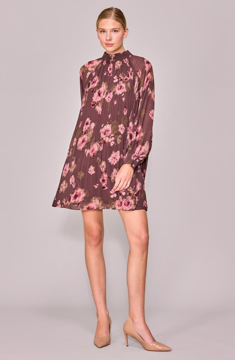 MELLODAY Floral Print Long Sleeve Minidress, Alternate, color, Burgundy Floral