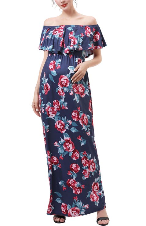 Calanthe Off the Shoulder Maternity Nursing Maxi Dress