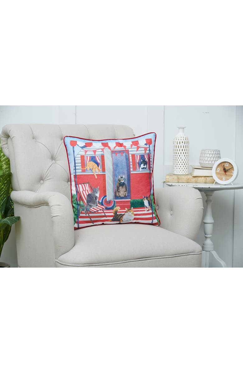 C&F Home Cat Caravan Cotton Blend HD Printed Accent Throw Pillow 18" x 18", Alternate, color, Red