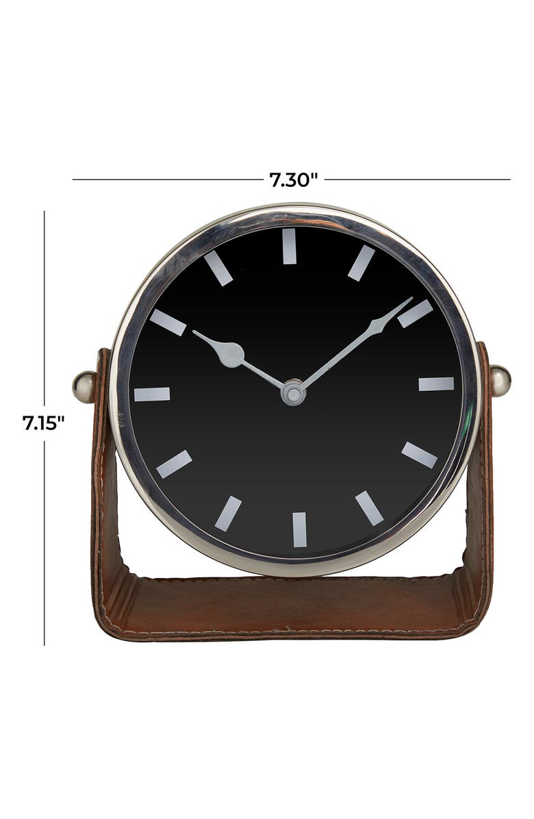 VIVIAN LUNE HOME Silver Stainless Steel Clock with Faux Leather Stand, Alternate, color, 