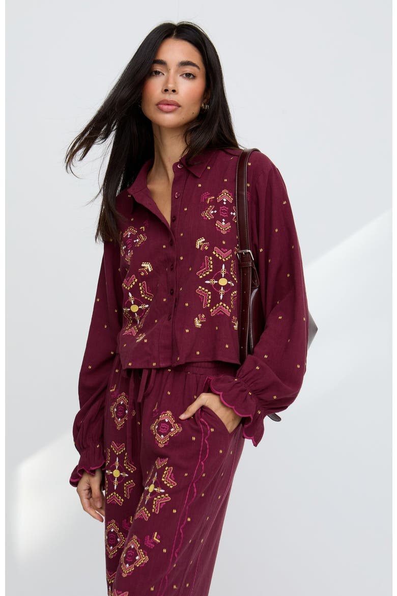 Penny Boxy Embroidered Shirt, Alternate, color, Purple