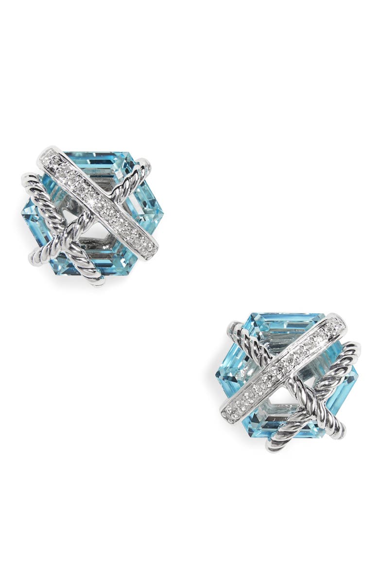 David Yurman Cable Wrap Earrings with Semiprecious Stones & Diamonds, Alternate, color, Blue Topaz