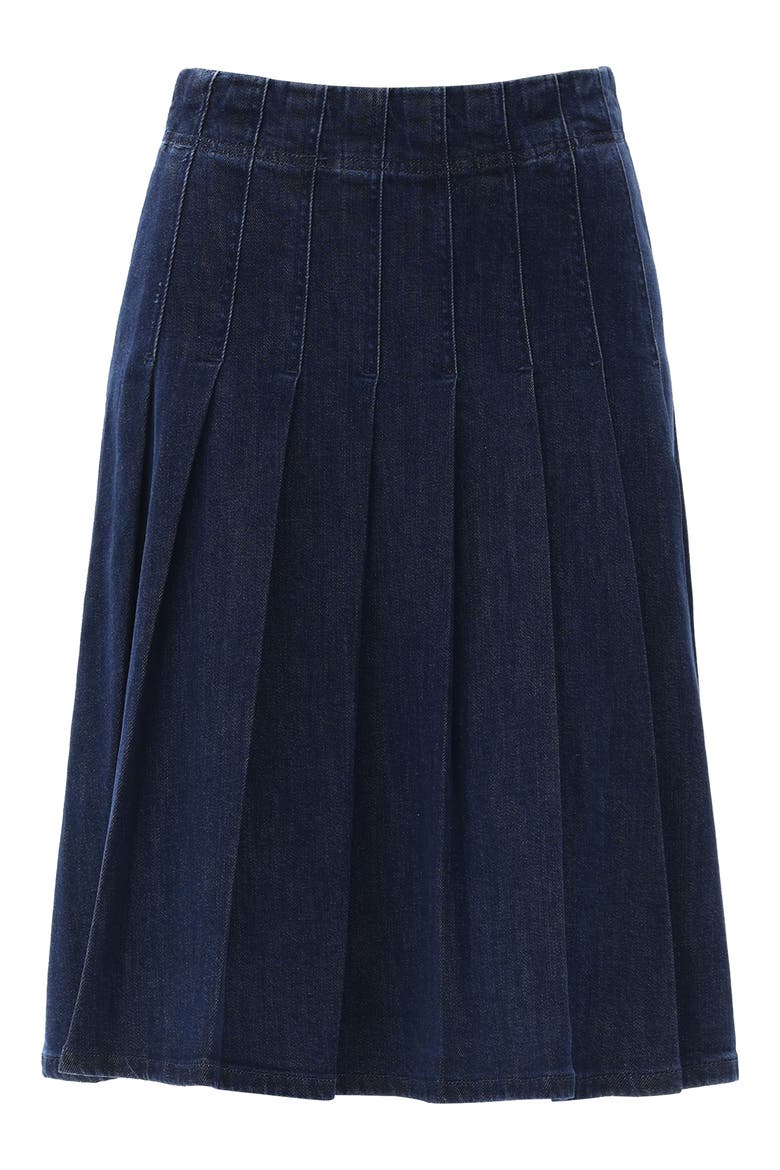 Pleated High Waist Denim Skirt, Alternate, color, DARK BLUE