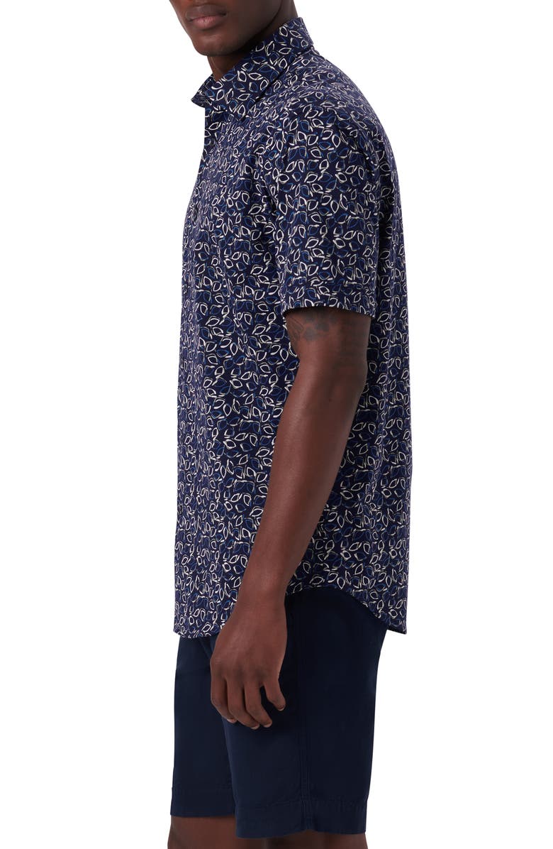 Bugatchi OoohCotton<sup>®</sup> Leaf Print Short Sleeve Button-Up Shirt, Alternate, color, 