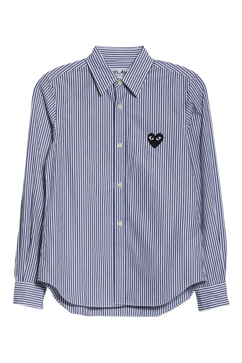 Black Heart Stripe Cotton Shirt, Alternate, color, BLUE
