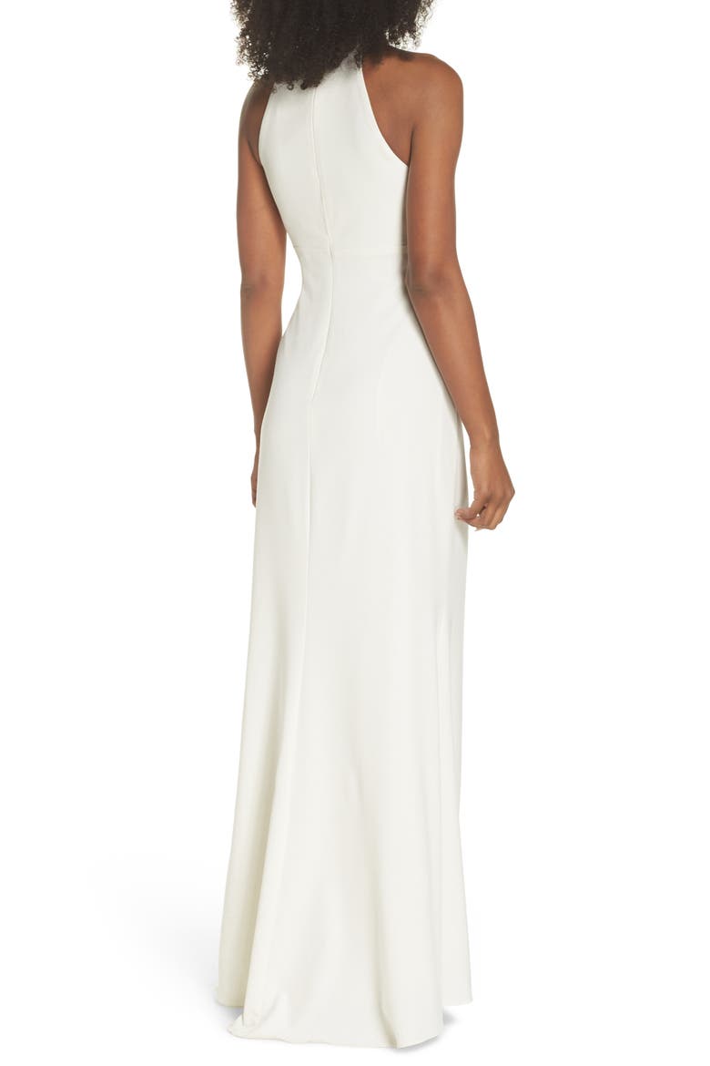 Side Pleat Crossneck Gown, Alternate, color, IVORY