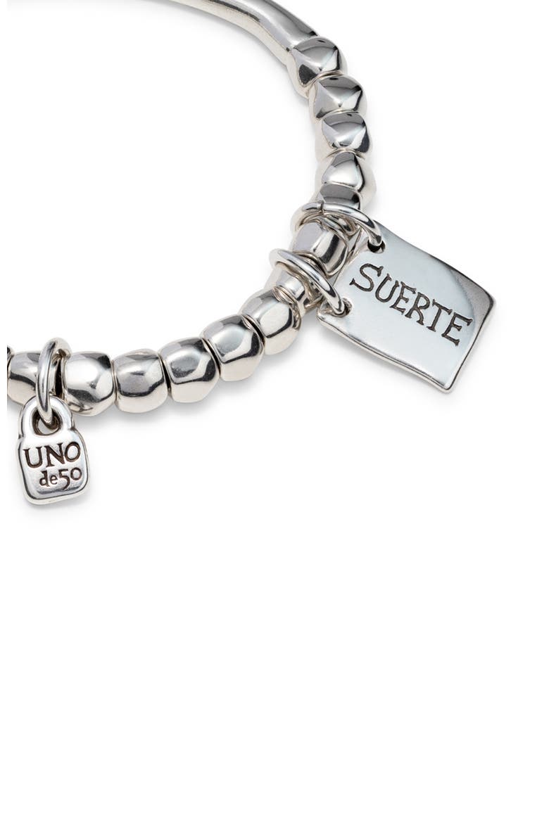 Bead Bracelet with Tubular Piece and Silver-Plated Plate with Message, Alternate, color, Silver