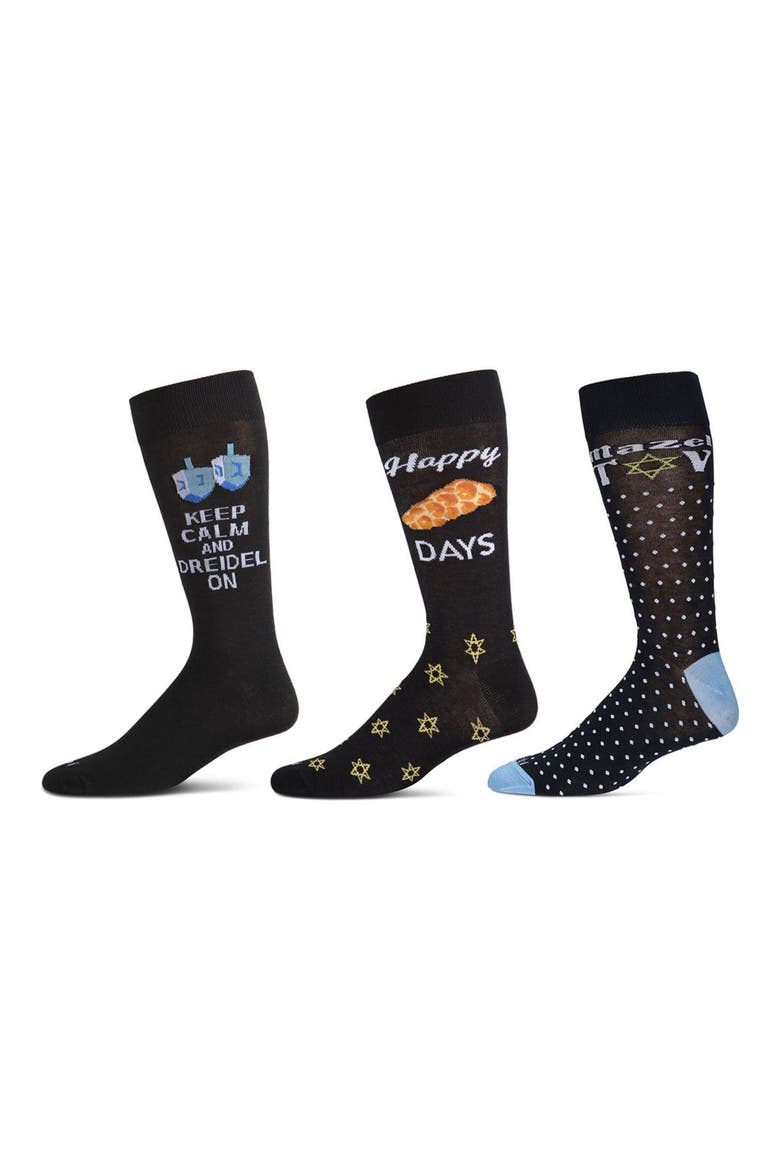 Assorted 3-Pack Hannukah Crew Socks, Alternate, color, BLACK