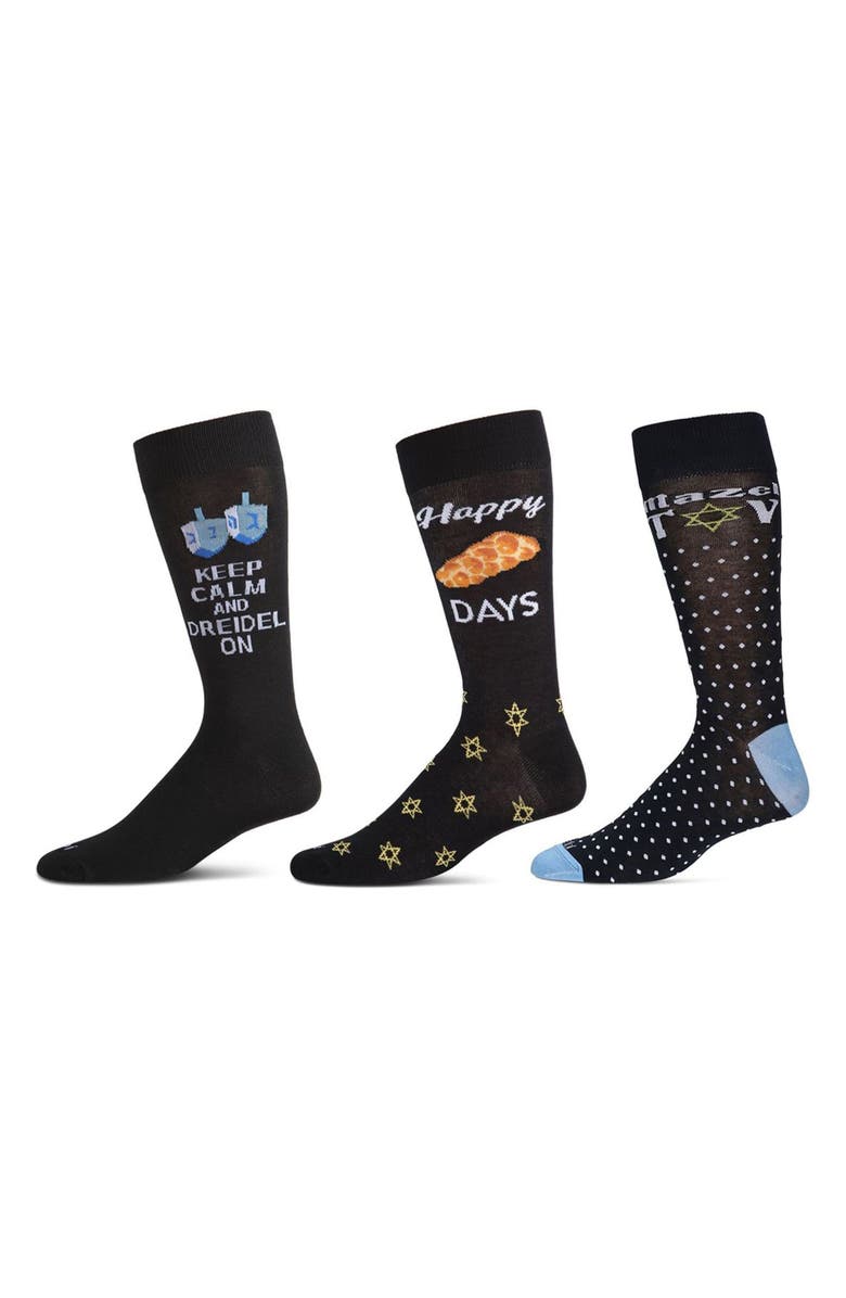 MeMoi Assorted 3-Pack Hannukah Crew Socks, Alternate, color, Black