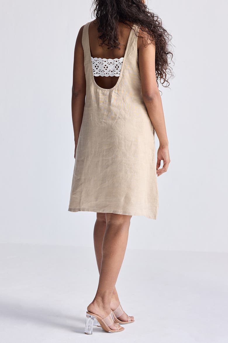 Hemp Short Dress with Back Embroidery, Alternate, color, Beige