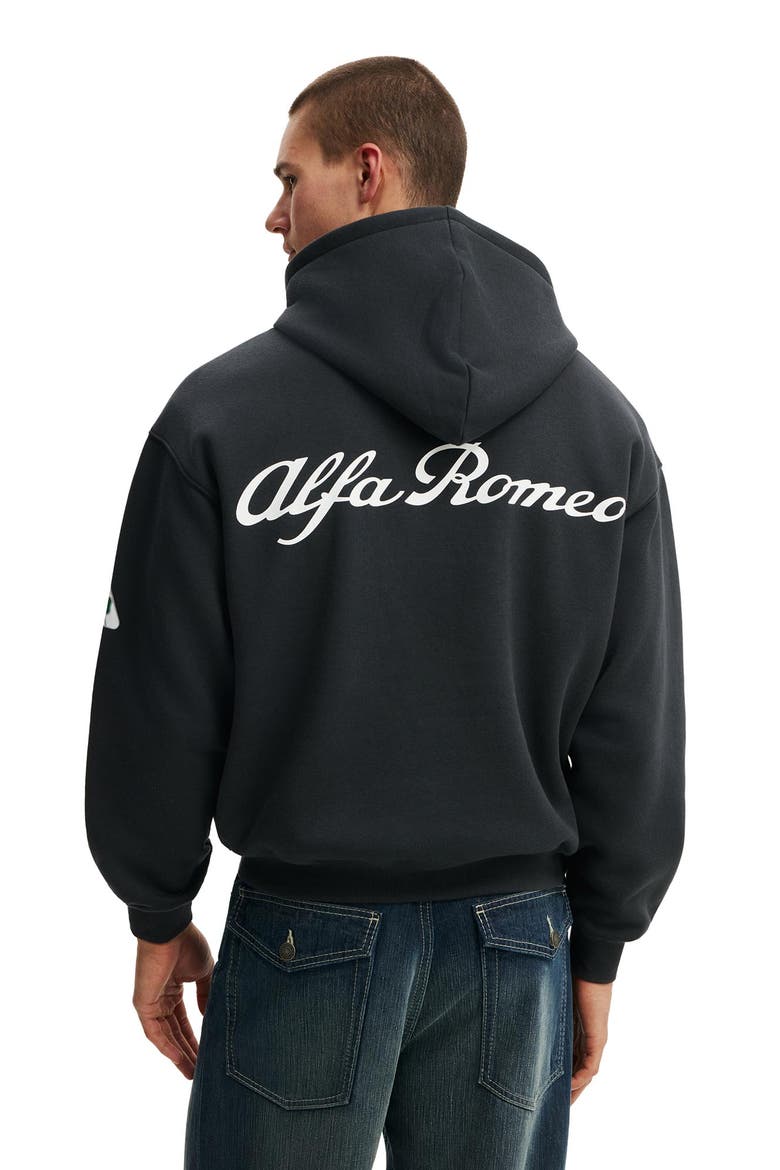 Men's Box Fit Alfa Romeo Hoodie, Alternate, color, Lcn Alf Washed Black Alfa