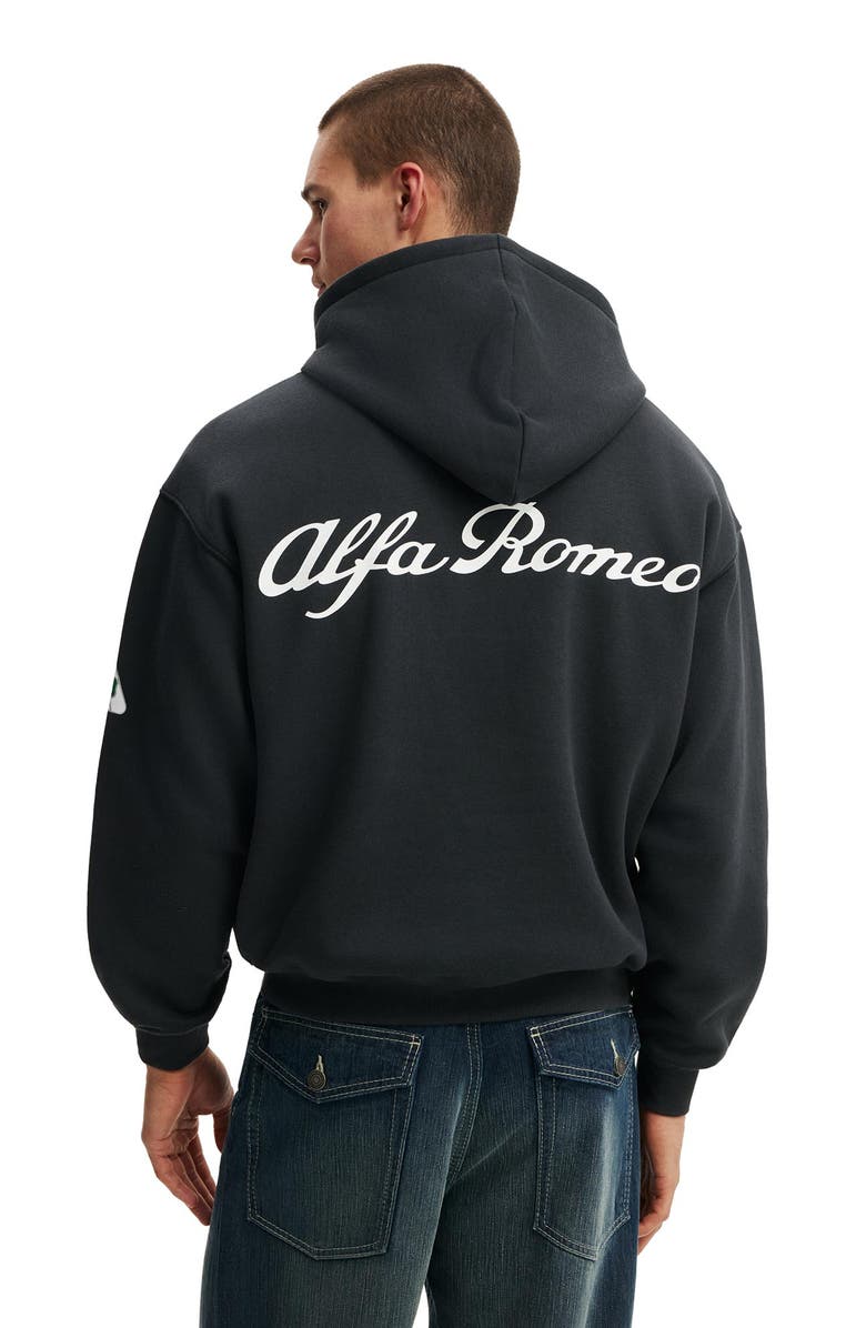 Cotton On Men's Box Fit Alfa Romeo Hoodie, Alternate, color, Lcn Alf Washed Black Alfa