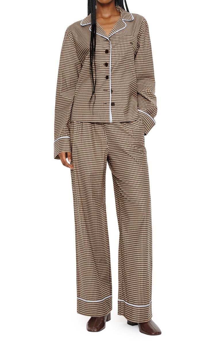 Reformation Coco Contrast Piping Stretch Organic Cotton Pajamas, Main, color, Tartine Check